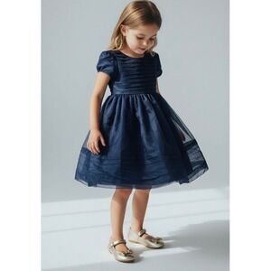 Princess‎ Faith Size 6 Girls Navy Blue  Party Dress Short Sleeve Pleated Tulle